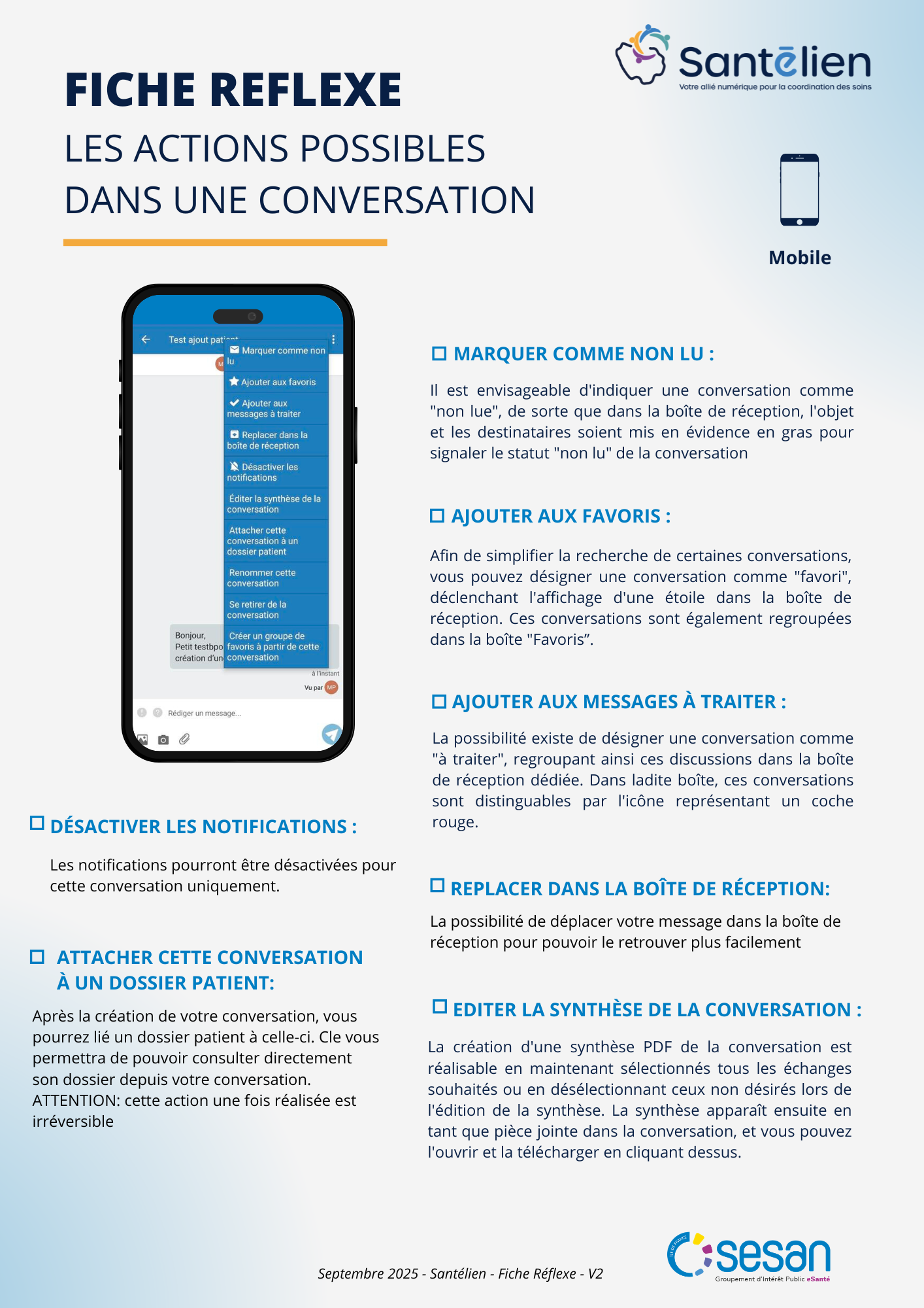 Fiche réflexe Mobile Actions possibles dans une conversation (1)