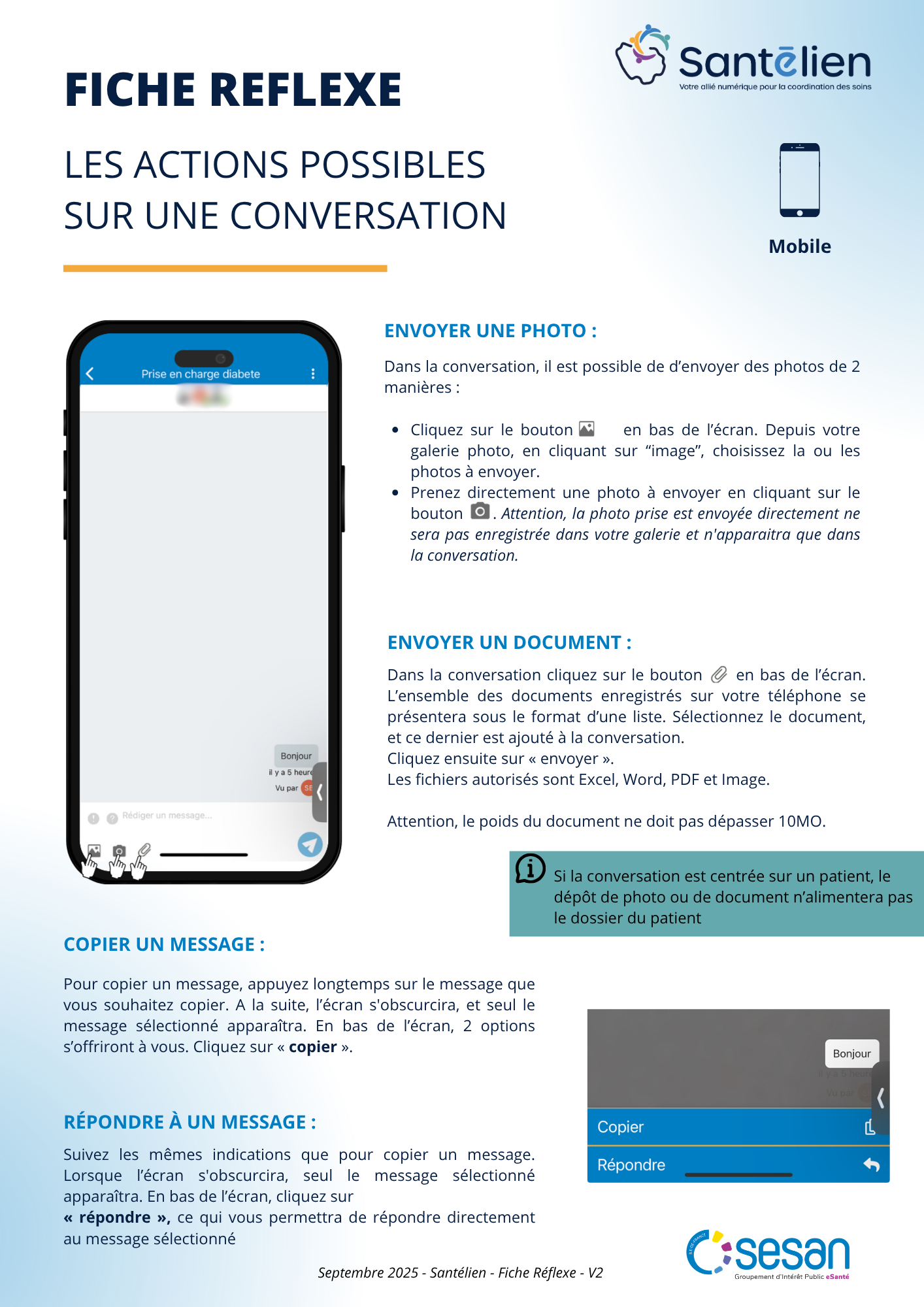 Fiche réflexe Mobile Actions possibles dans une conversation