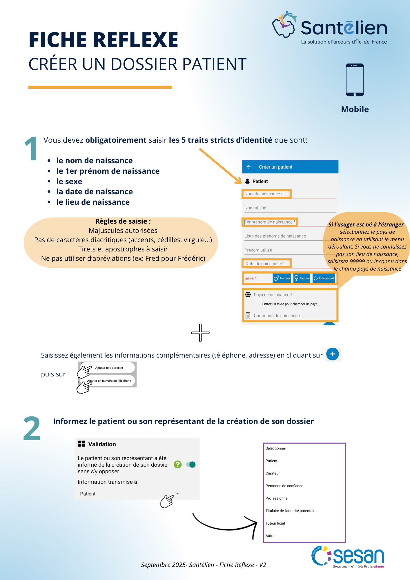 Fiche réflexe Mobile Rechercher et créer un patient (1)