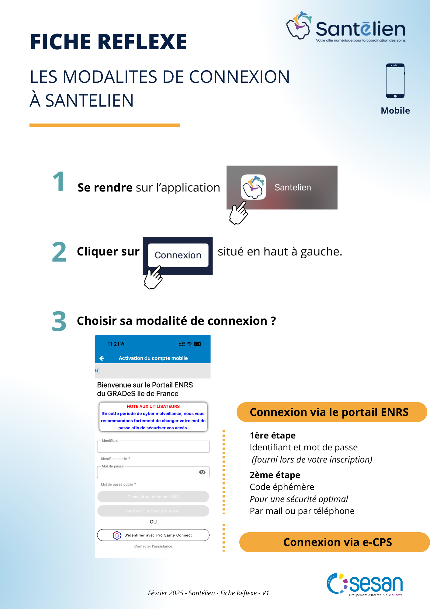 Les modalités de connexion à Santélien 1