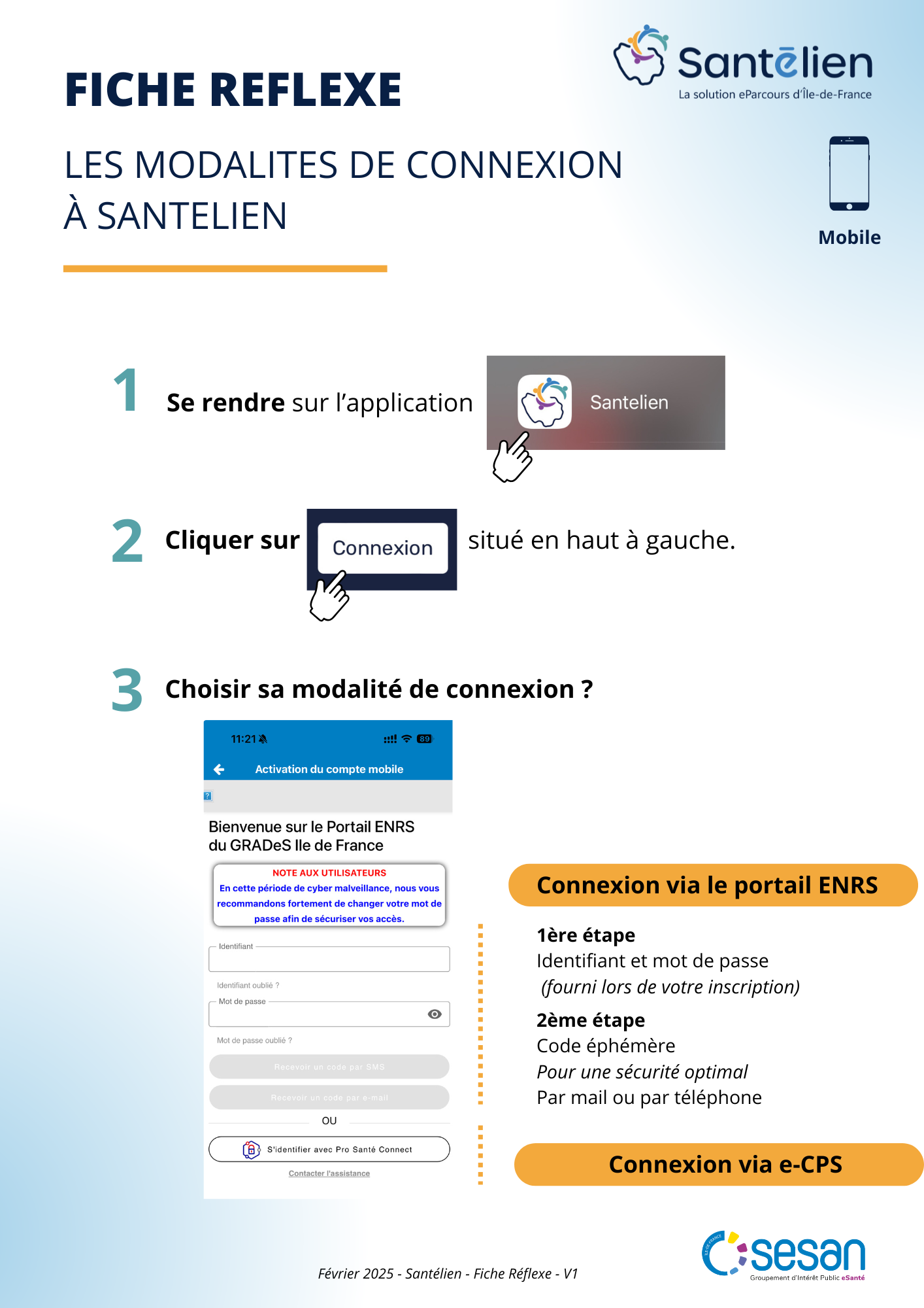 Les modalités de connexion à santélien (mobile)
