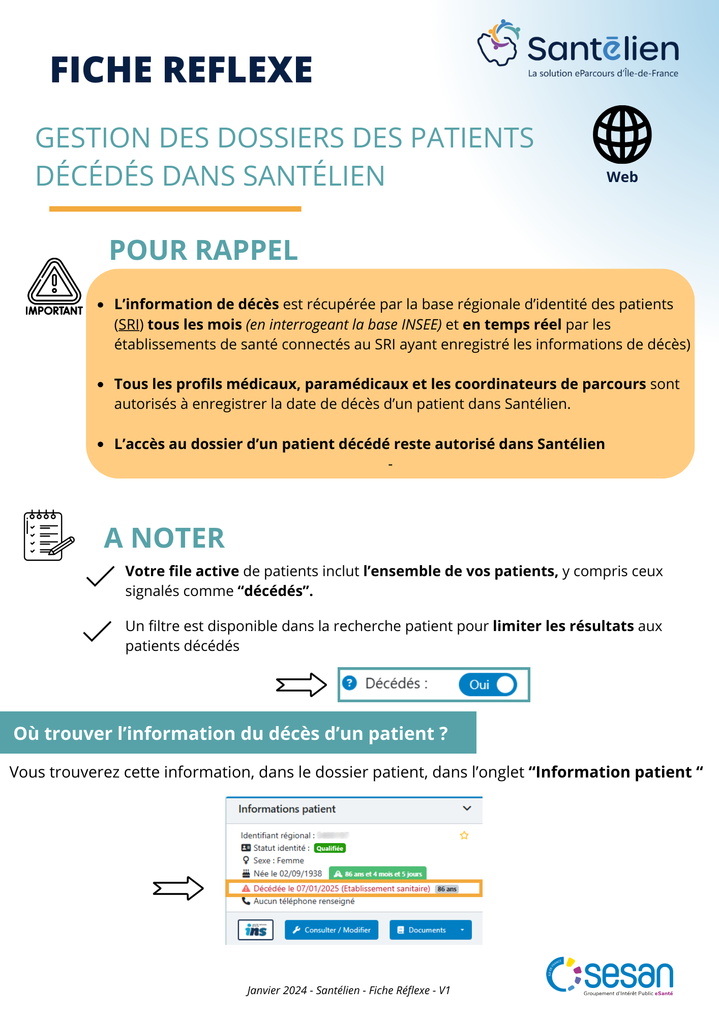 Fiche Reflexe Web Comment traiter un dossier d'un patient décédé