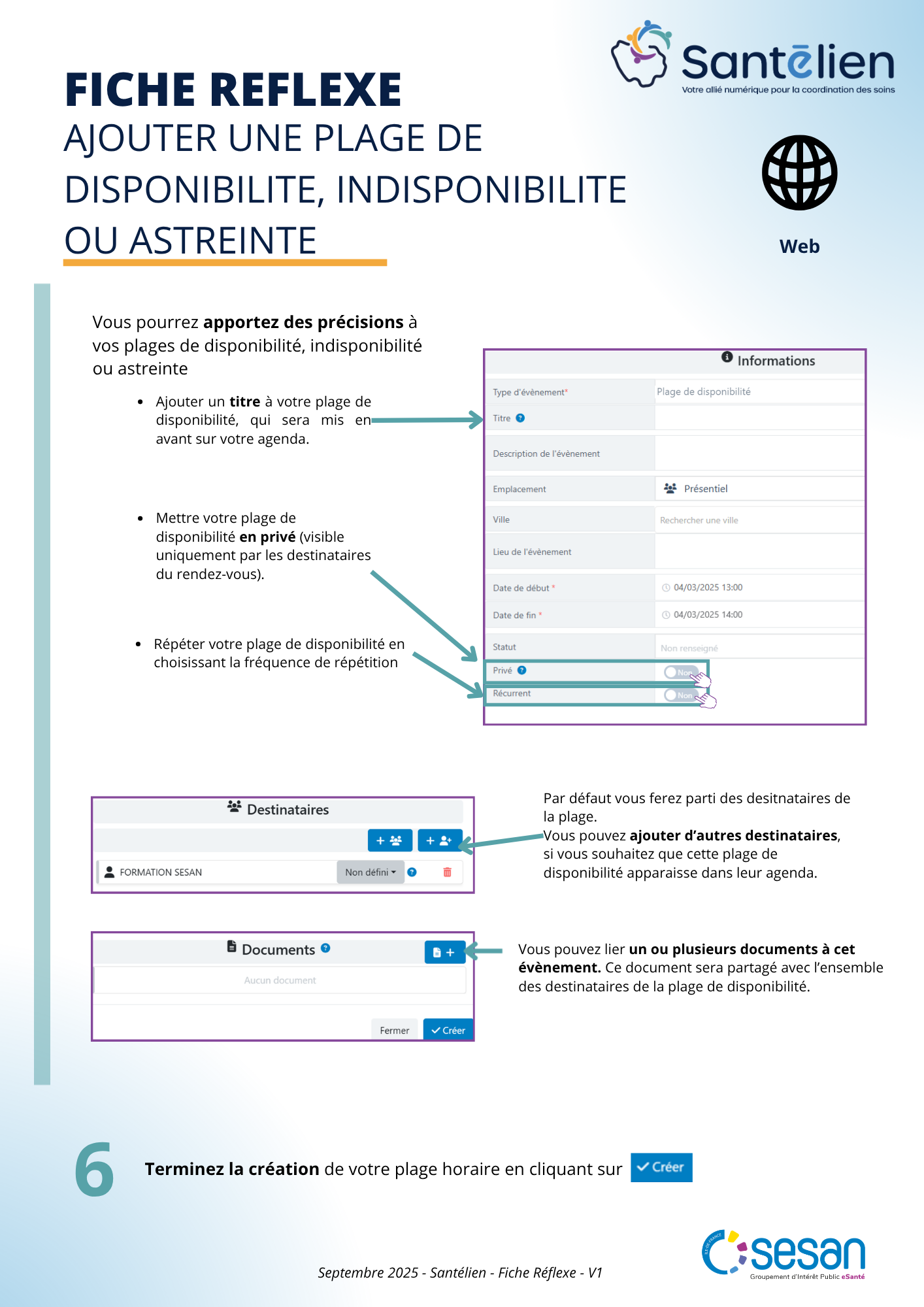 Fiche réflexe Web ajouter une plage de disponibilité, indisponibilité ou astreinte (1)