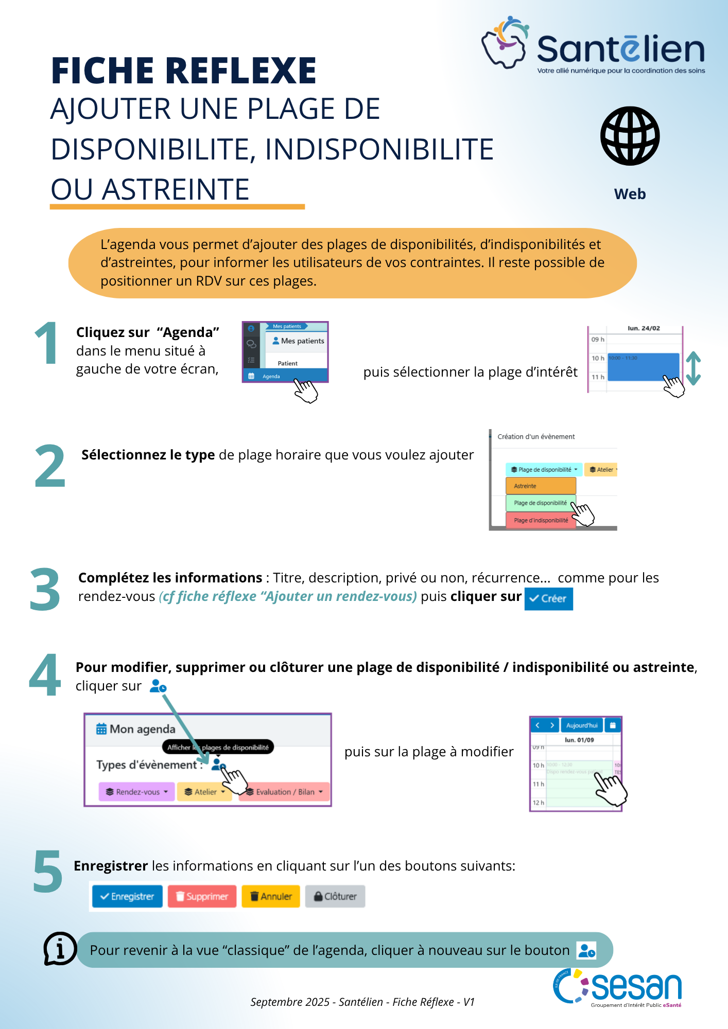Fiche réflexe Web ajouter une plage de disponibilité, indisponibilité ou astreinte