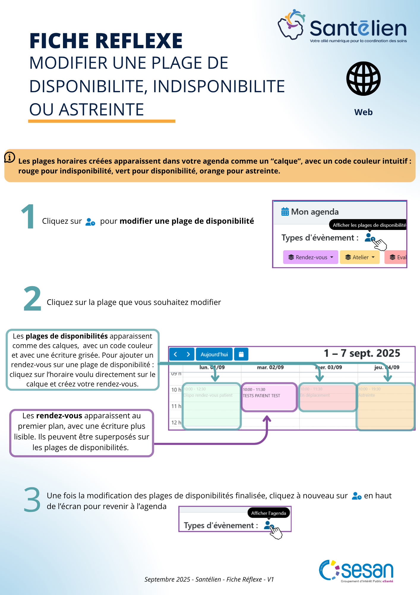 Fiche réflexe Web modifier une plage de disponibilité, indisponibilité ou astreinte