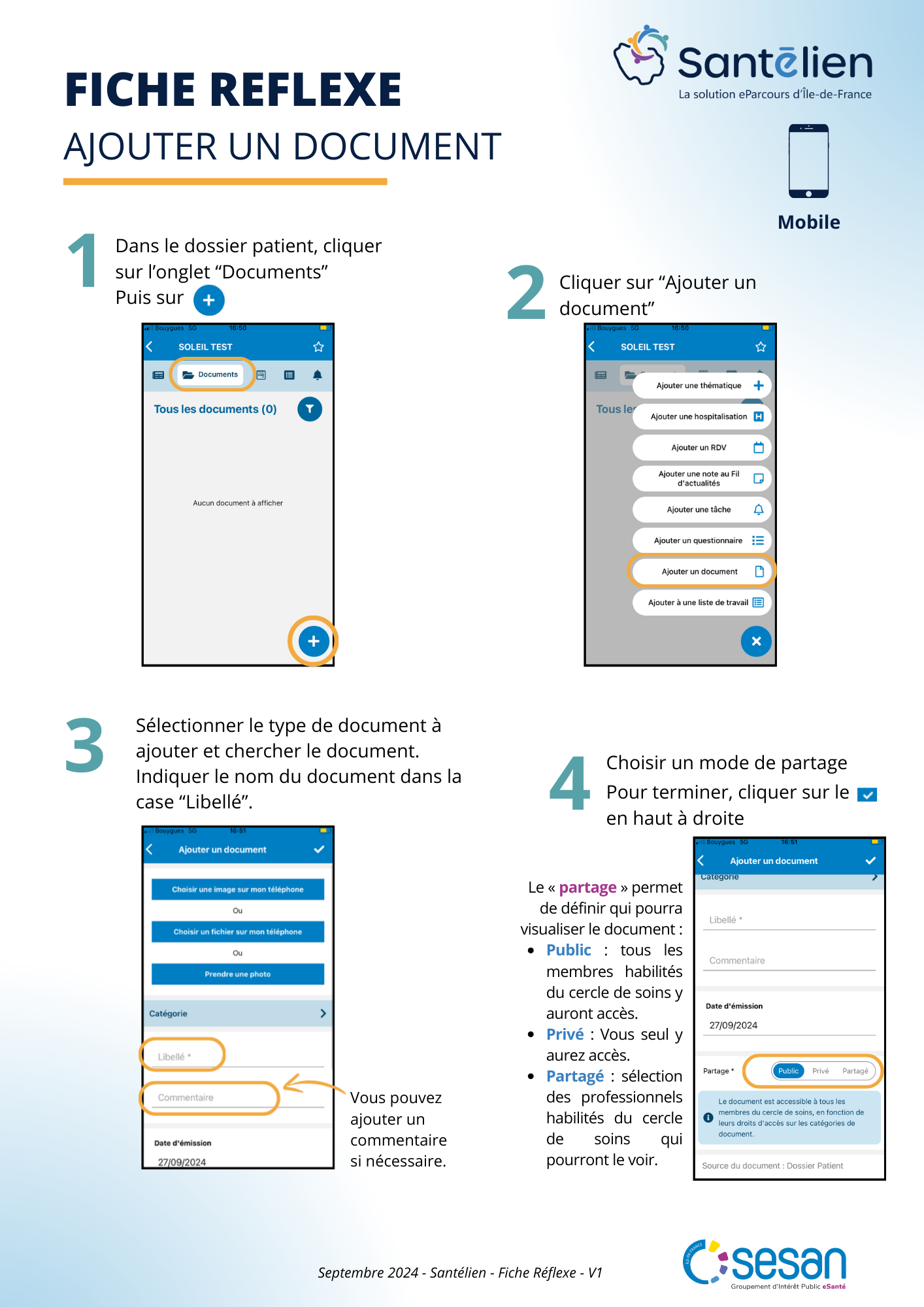Fiche réflexe Mobile Ajouter un document