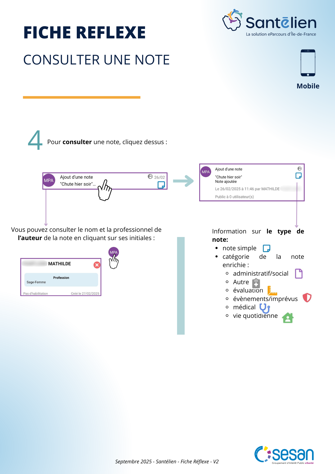 Fiché réflexe Mobile Consulter une note