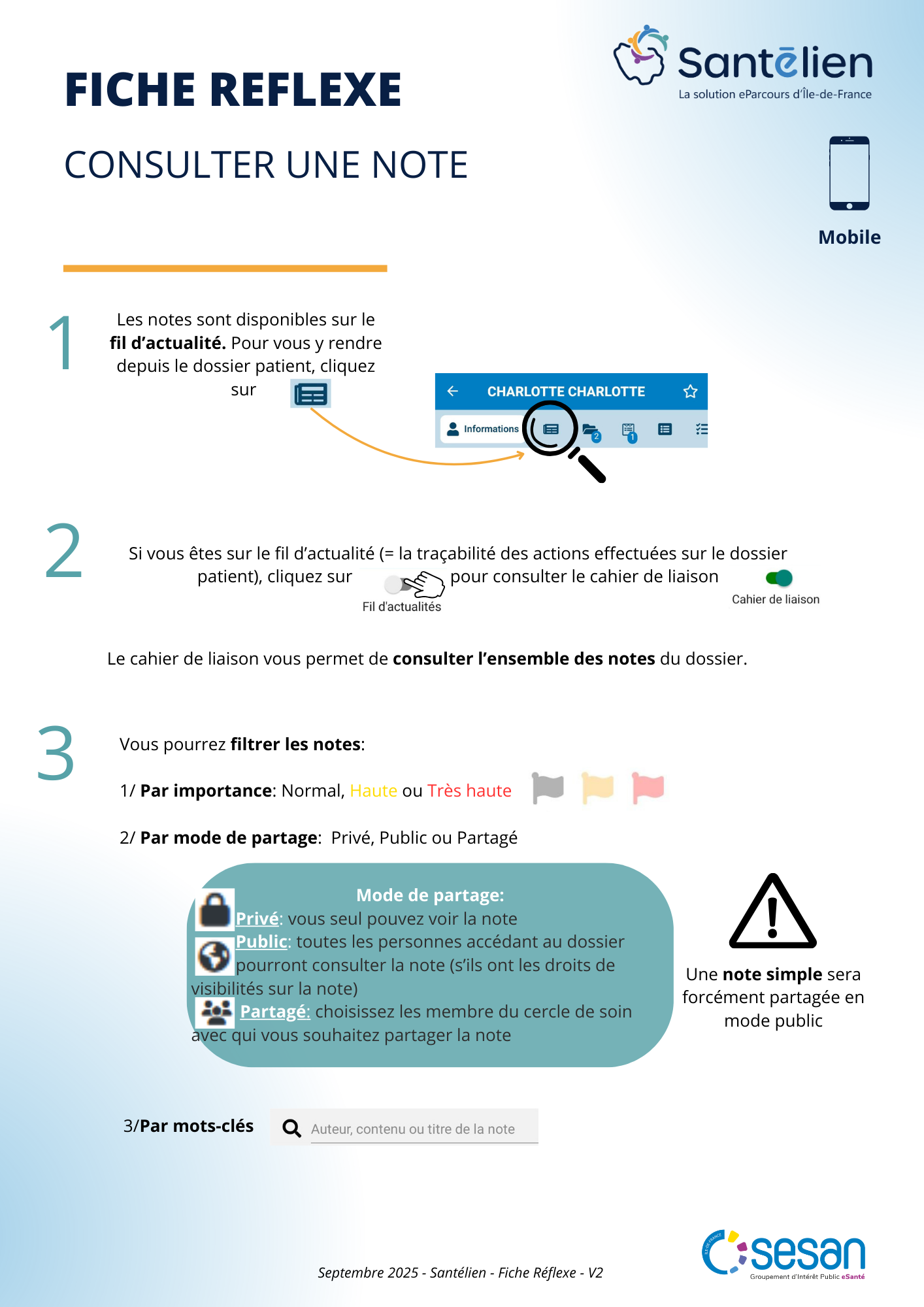 Fiché réflexe Mobile Consulter une note