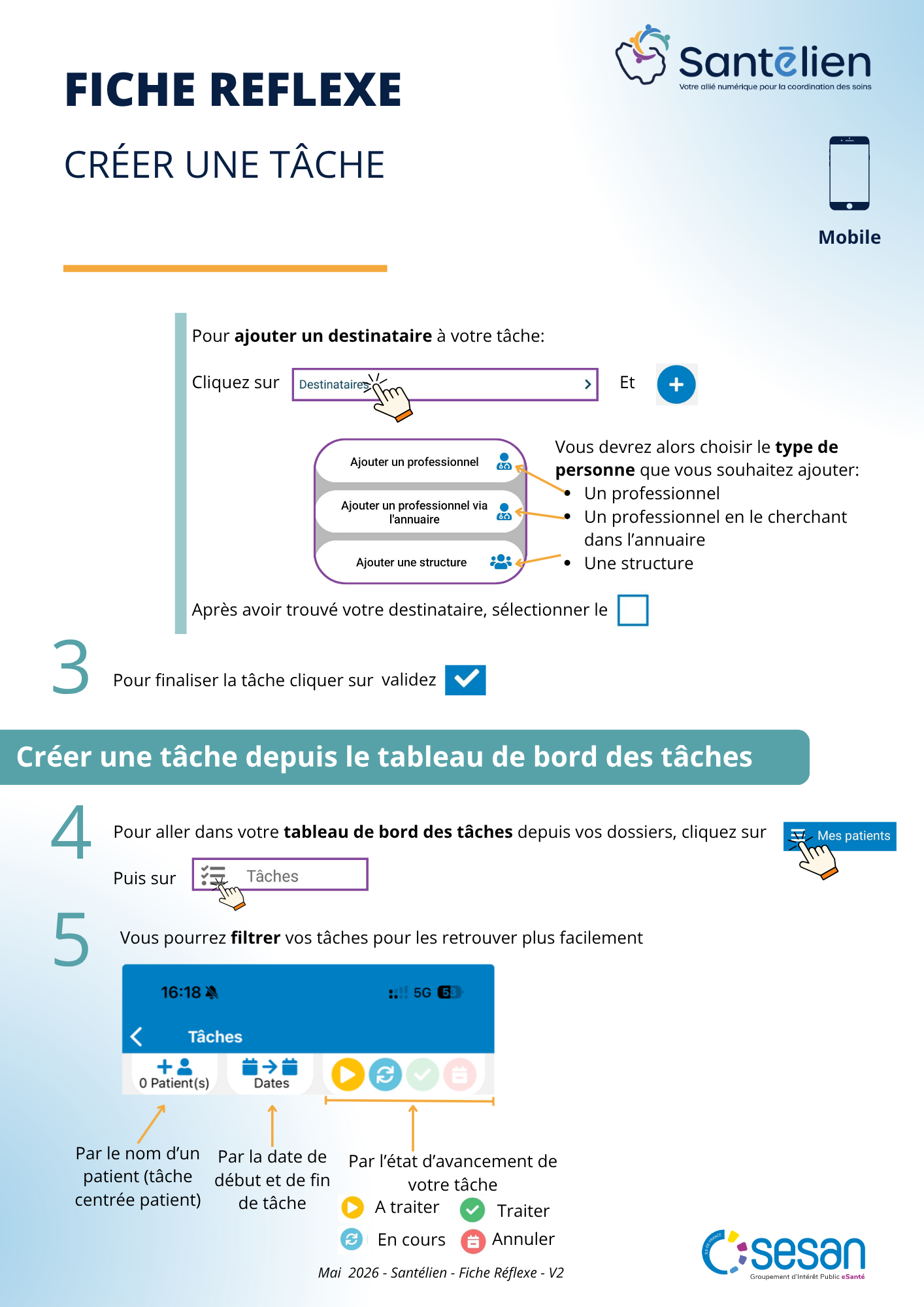 Fiche réflexe Mobile Créer une tâche et consulter le tableau de bord des tâches (1)