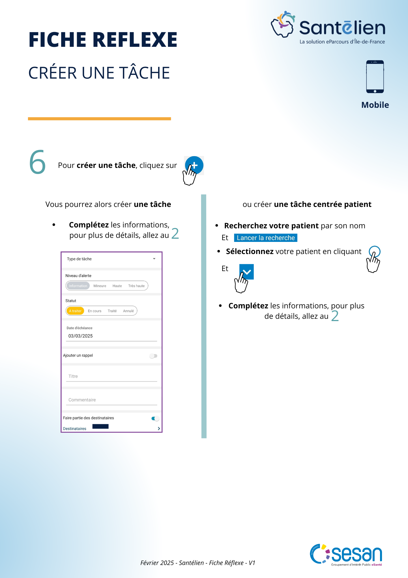 Fiche réflexe Mobile Créer une tâche et consulter le tableau de bord des tâches (2)
