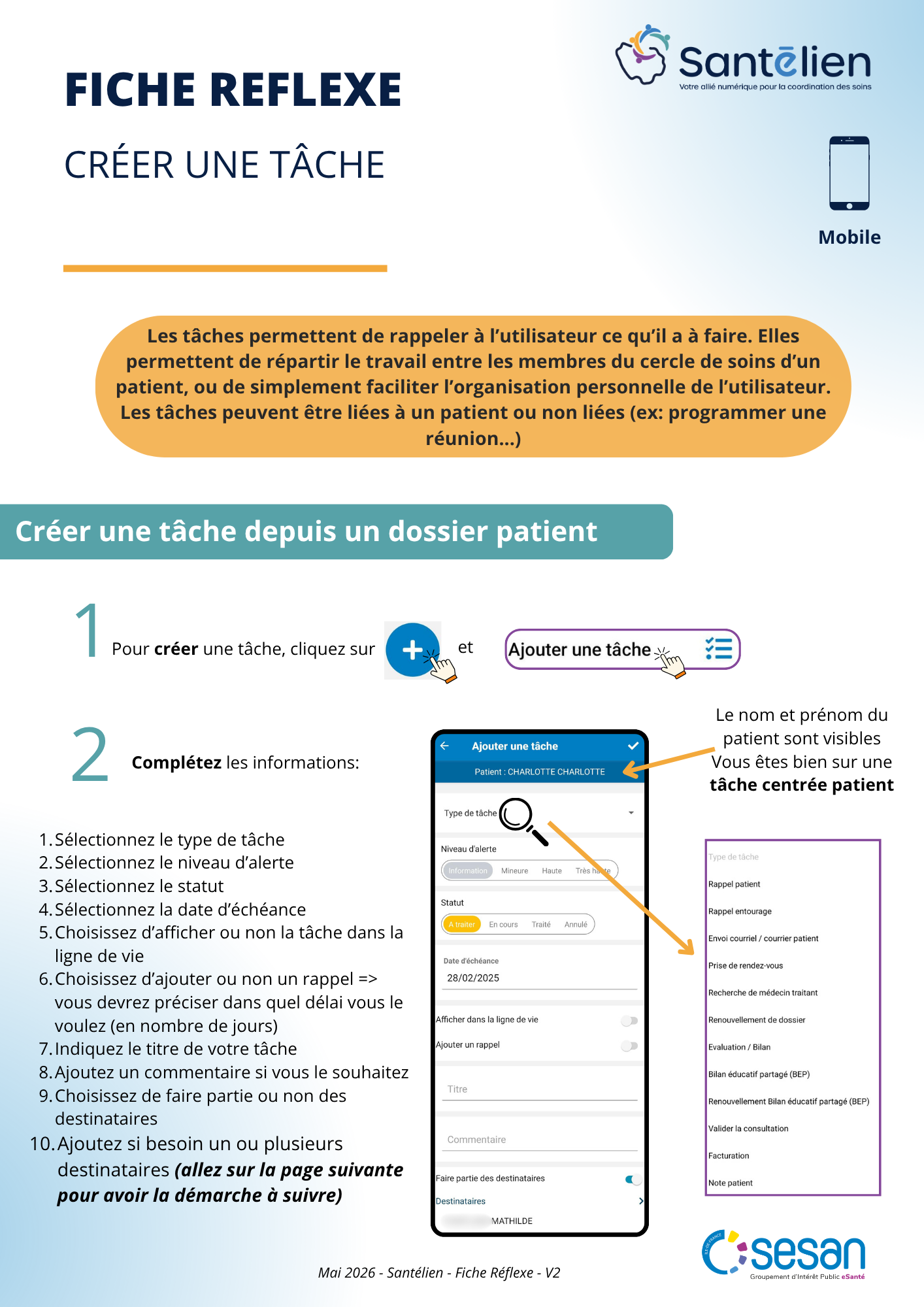 Fiche réflexe Mobile Créer une tâche et consulter le tableau de bord des tâches (1)