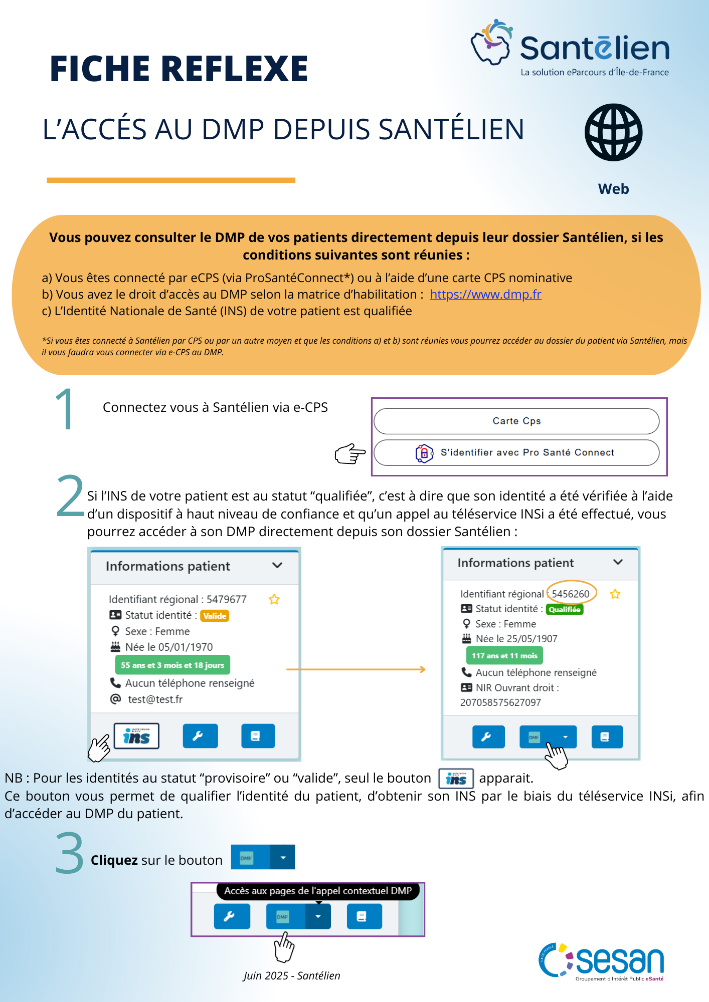 Fiche réflexe Web Accès au DMP depuis Santélien