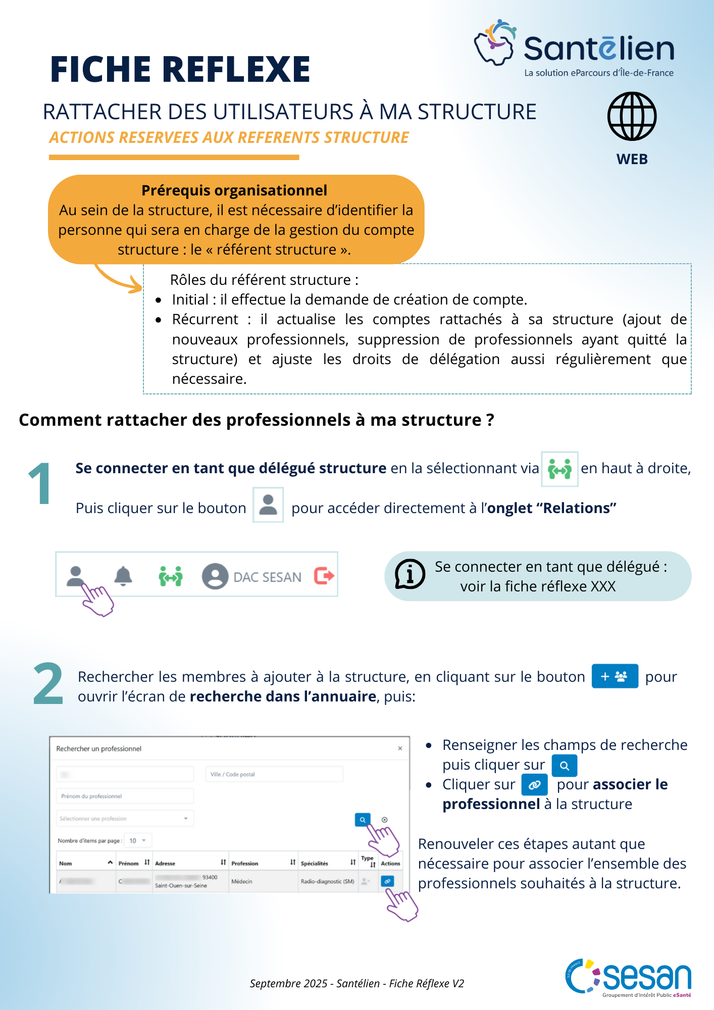 Fiche réflexe Web rattacher des utilisateurs à ma structure