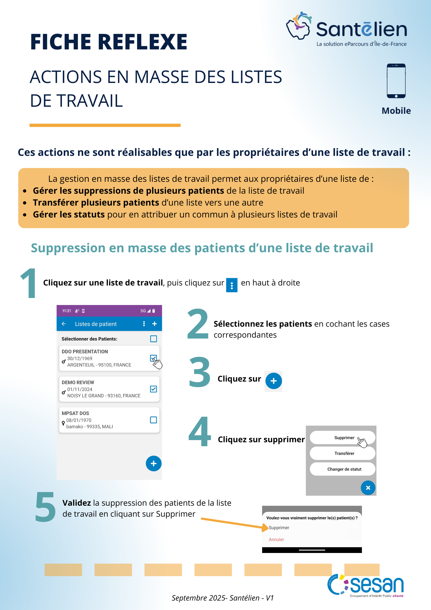 Fiche réflexe mobilité Actions en masse des listes de travail