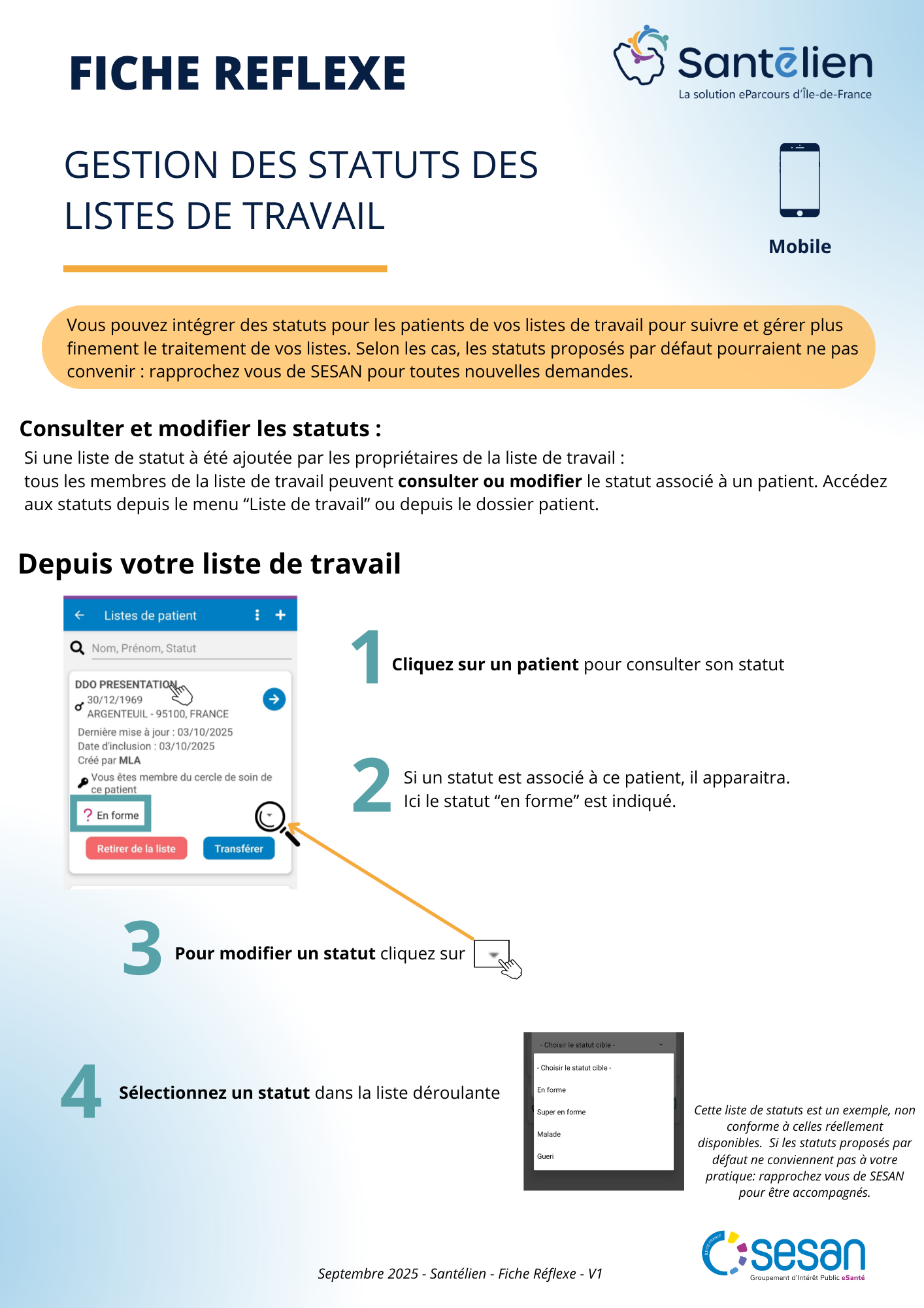 Fiche réflexe mobilité Gestion des statuts des listes de travail
