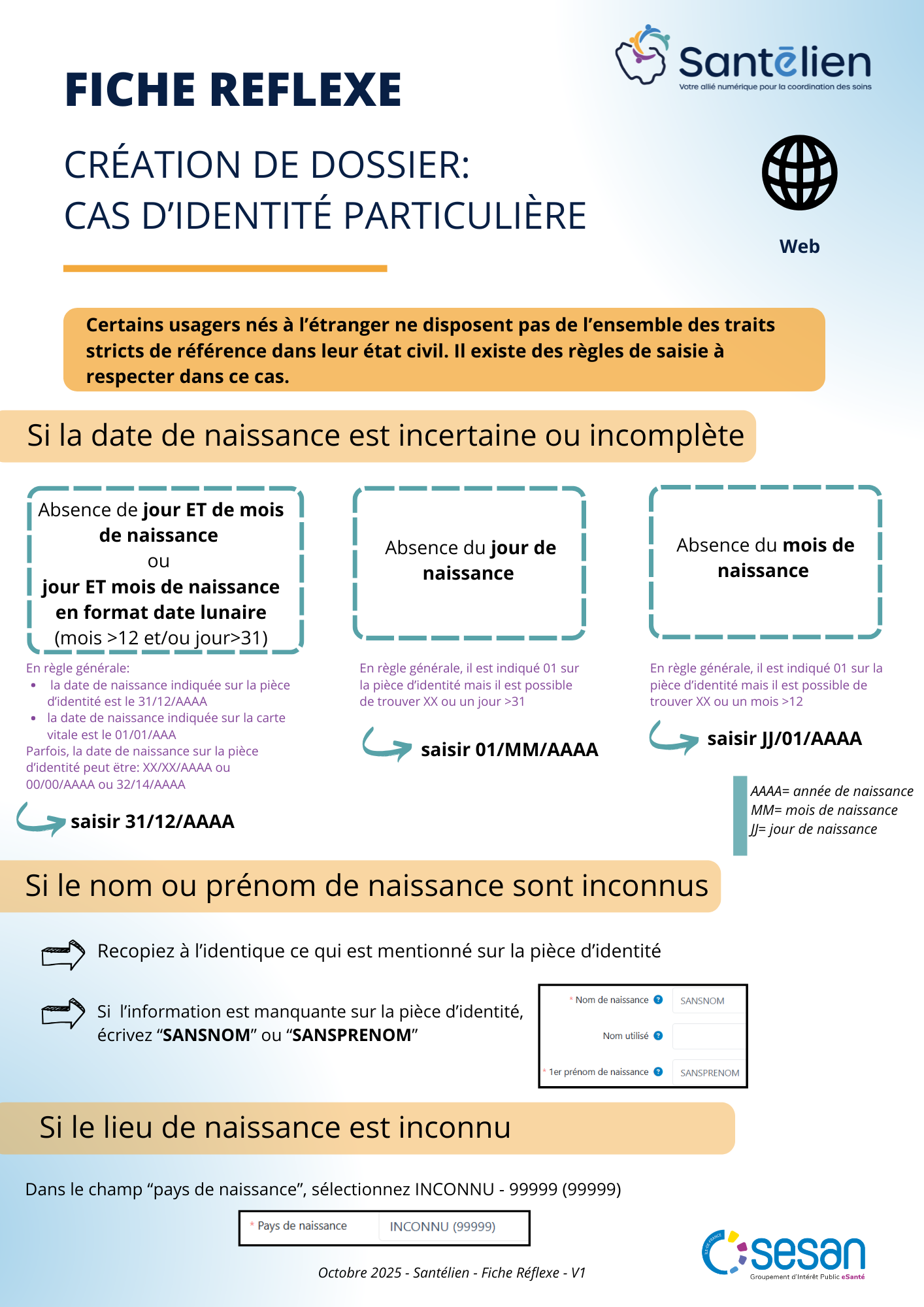 Fiche réflexe web création de dossier cas particulier d'identité particulière